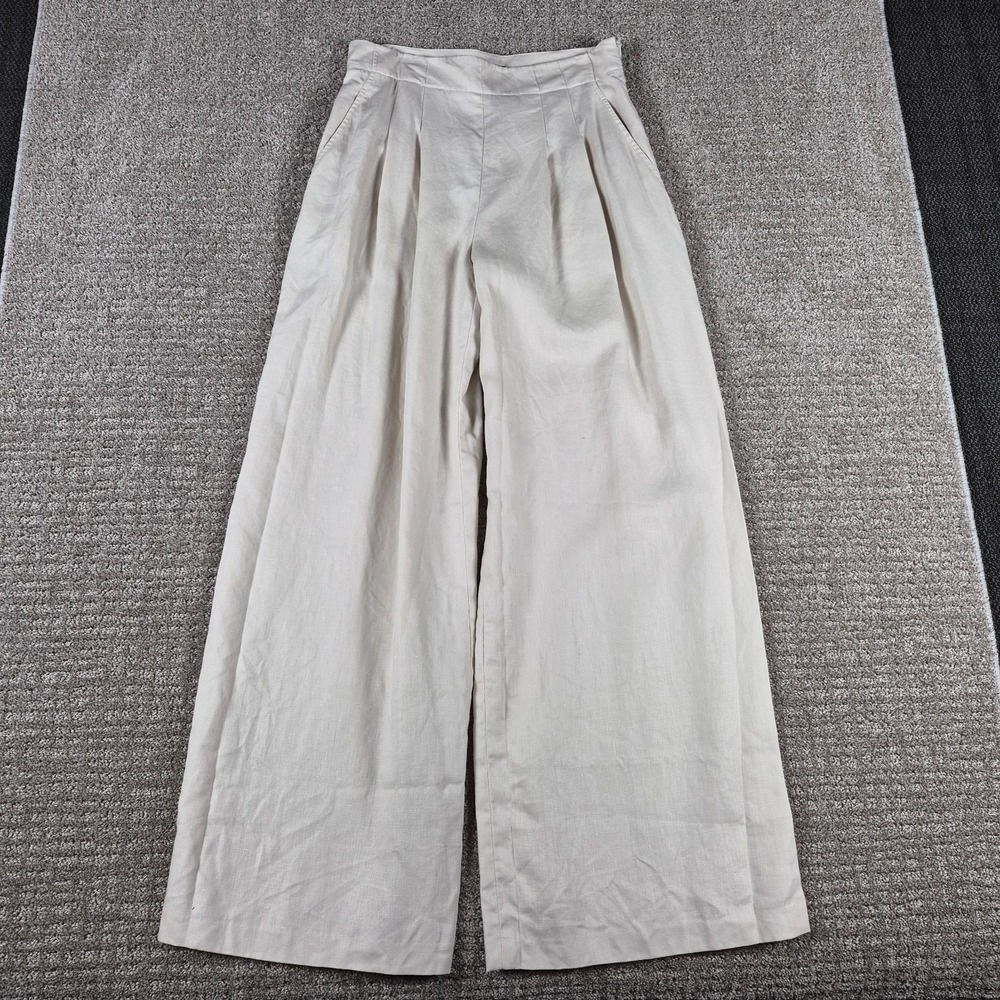 Lafayette 148 New York Wide-Leg Linen Pants Womens 8 Beige Pleated High Rise